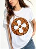Women Crew Neck Short Sleeve T-Shirt, Leopard Print Circular Clover Graphic Loose Fit Casual Summer Basic Tee Tops_ecoleips.com