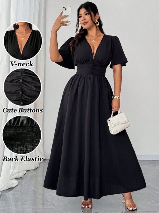 Curvy Women Elegant Smocked Back Maxi Dress, Versatile Resort Sundress New Spring Summer 2025 For Beach Vacation_ecoleips.com
