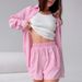 Pink Striped Long Sleeve Shorts Loose Pajamas Two-Piece Set European And American Autumn New Women's Homewear_ecoleips.com