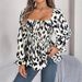 Aria Basics Aria Basics 2025 Autumn/Winter European And American Casual Ruffled Square Neck Leopard Print Long Sleeve Chiffon Blouse_ecoleips.com