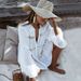 Women's Floral Lace Bell Sleeve Beach Cover-Up – Lightweight Sun Protection Shirt, Breezy Tunic, Swimwear Outerwear_ecoleips.com