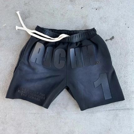 Trendy Casual Shorts With Bold Letter Print – Streetwear Elastic Waist Lounge Pants For Men (Black/Red/Navy/6 Colors, S-XXXXL)_ecoleips.com
