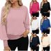 Women's Long-Sleeve Round Neck Knit T-Shirt – Minimalist & Versatile (Black/White/Bluish/Beige/Navy/Red/Pink, S-2XL)_ecoleips.com
