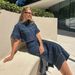 K Women's Casual Pocket Short Sleeved Shirt Split Skirt Denim Two-piece Set_ecoleips.com