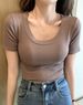 Crew Neck Short-sleeved T-shirt For Women's Summer Outer Wear, Undershirt Inside, Solid Color Comfortable Breathable Top_ecoleips.com