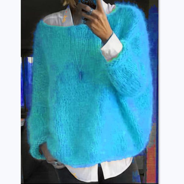 Women's Oversized Knit Sweater – Soft Acrylic Blend Crewneck Pullover (S-XXL, Ice Cream Pastels, Dropped Shoulder, Streetwear Essential)_ecoleips.com