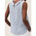 2025 Women's New Style Ladies Turn-down Collar Sleeveless Solid Color Cotton Linen Shirt_ecoleips.com