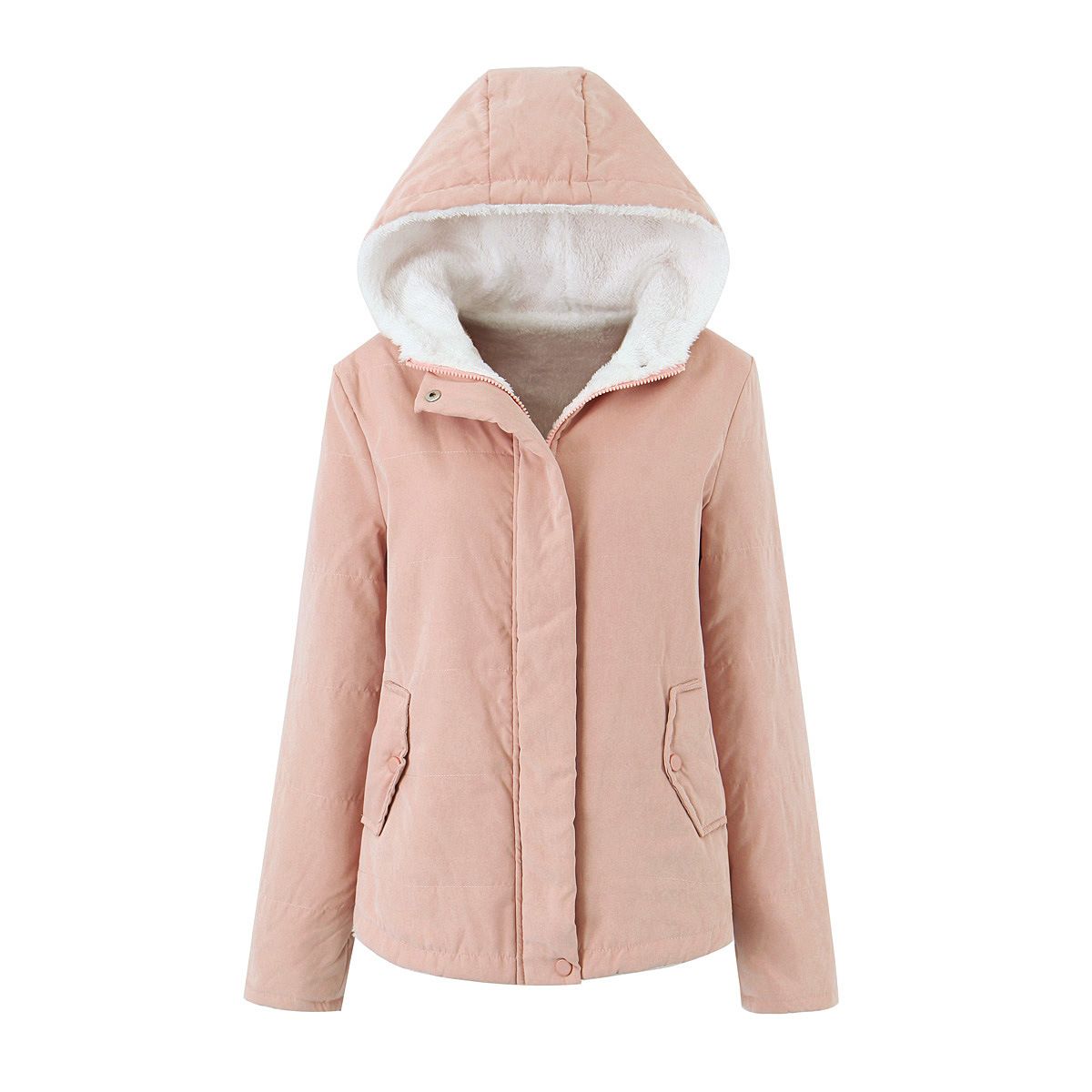 Women’s Fleece-Lined Hooded Puffer Jacket – Korean Style Quilted Coat With Polyester Padding For Casual & Campus Wear_ecoleips.com