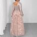 Plus Size Elegant V-Neck Evening Dress Long Sleeve Formal Gown With High Waist & Sequin Accents (0XL-5XL, Straight Cut, Polyester, Party/Office Wear)_ecoleips.com