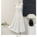 Women's Spring Vacation Outfit Set Gentle Feminine Style Short Flutter Sleeve Camisole Top High Waisted Pleated Skirt_ecoleips.com