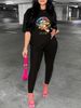 Women's Casual Fashion Lip Print Letter Pattern Print Loose T-shirt+cropped Pants Two-piece Home Sportswear Daily Wear-402_ecoleips.com