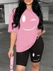 Summer Women's Casual And Fashionable Smiling Face Printed Loose T-shirt+shorts Two-piece Sportswear Suitable For Daily Wear-112_ecoleips.com