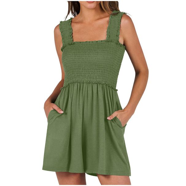 2027 Summer Fashion European-USA Style Wide-Leg Rompers Women Polyester Pure Color Strap Jumpsuit S-2XL_ecoleips.com