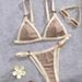 Contrast Trim Ribbed Triangle Bikini Two Piece High Cut Beach Swimwear With Tortoise Ring Details_ecoleips.com