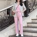 Women's Style Autumn Winter Casual Striped Three Piece Set Sleeveless Vest Shirt Elastic Waist Straight Leg Wide Leg Pants_ecoleips.com
