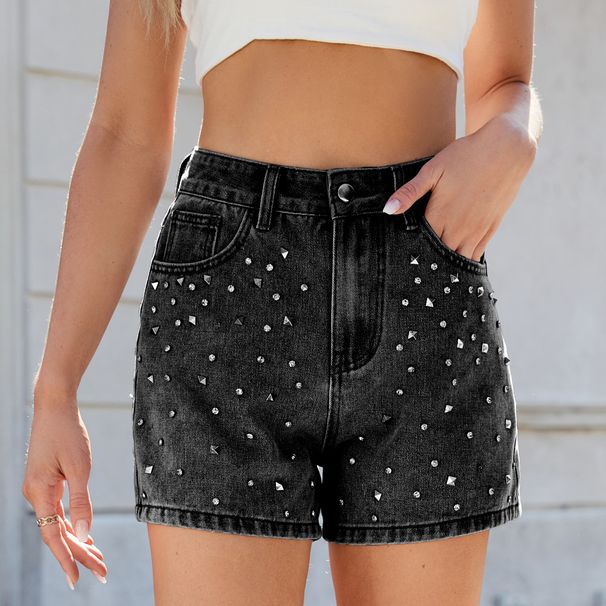 Women's Clothing Spring And Summer New Washed Design Beaded Slim Denim Skirt Women's Shorts_ecoleips.com
