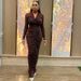 Elegant V-Neck Bodycon Dress For Women - Long Sleeve Pleated Slim Fit Dress, Solid Color Streetwear, European & American Style_ecoleips.com