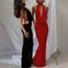 Women's Clothing Elegant Halter Neck V Neck Backless Dress Side Slit Autumn Winter Sexy Clothing_ecoleips.com