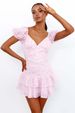 New European And American Cross-border Summer Dress With Bow, Elegant Puff Sleeves, Floral Print, V-neck, Short Style, 2_ecoleips.com