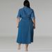 Women's Clothing Denim Lapel Long Sleeved Tie Down Mid Length Dress_ecoleips.com