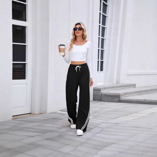 Women's Vintage Side Stripe Color Block Wide Leg Sweatpants – Loose Fit Slimming Casual Sport Pants For Spring 2026_ecoleips.com