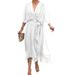 Women's Solid Color Tie Waist Long Dress American Style Plus Size Batwing Sleeve Irregular Dress New_ecoleips.com
