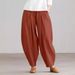 Suitable For All Seasons 2025 Summer Women's Simple Casual Cotton Linen Harem Wide-Leg Pants With Elastic Waist_ecoleips.com