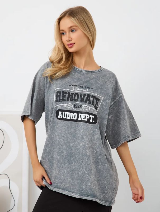 "Bottoms Missing" Trend Design, Hong Kong Style Print, 100% Pure Cotton, Short-sleeved, Washed Gray, Vintage, Loose Fit,_ecoleips.com