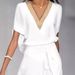 Women's Clothing Summer Fashion Mature Women's Lace V Neck Lace Up Casual Dress With Slits_ecoleips.com