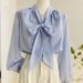Women's Chiffon Blouse Bow Tie Spring Loose Fit Lantern Sleeve Long Sleeve Top Versatile Elegant Fashion England Style_ecoleips.com