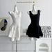 Pure White Knitted Camisole Dress Hollow Out Jacquard Alluring Style Waist Cinching Vest Skirt Summer New_ecoleips.com