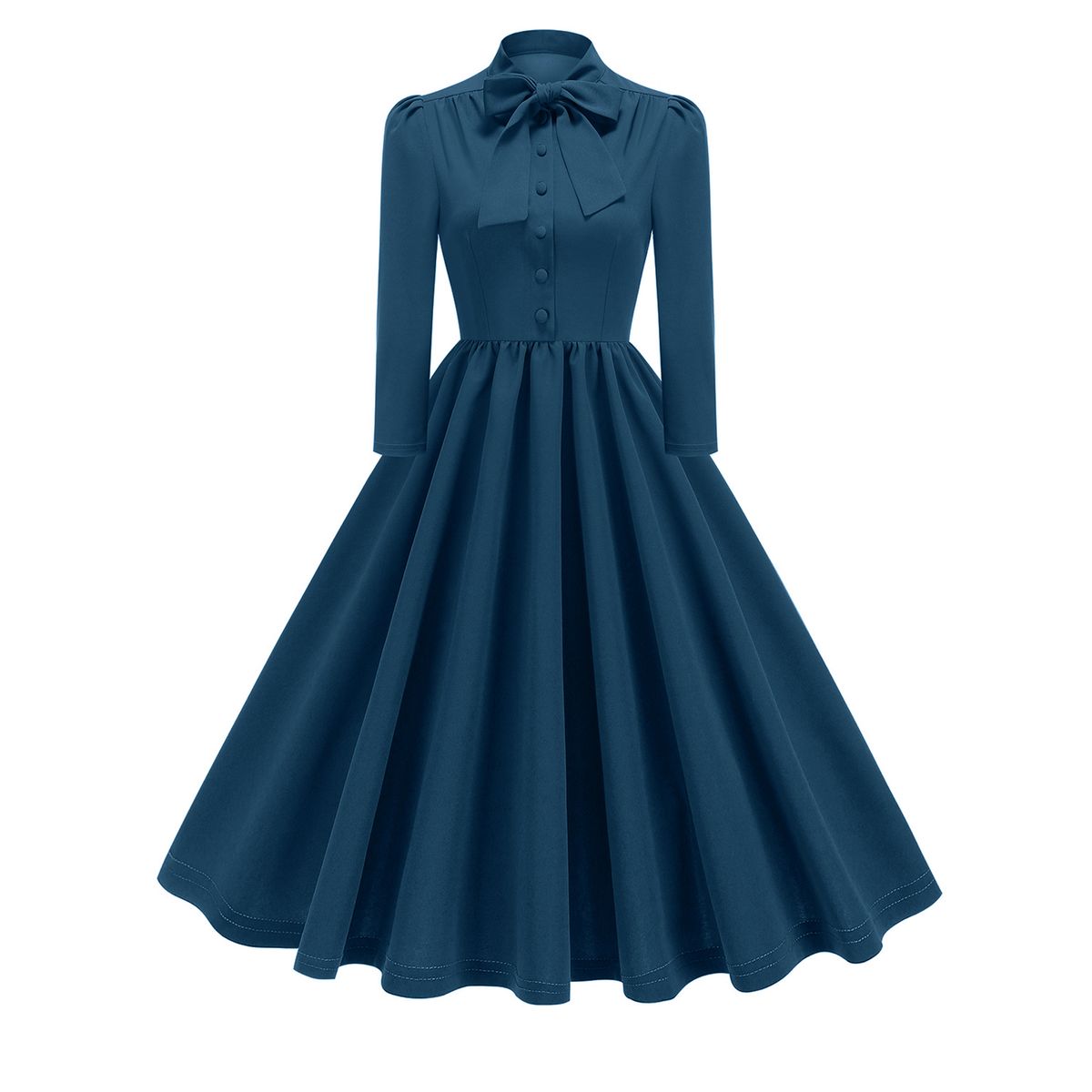 Women's Long Sleeved Dress French Bow 50s Large Flared Skirt Autumn New Style Cross Border European American Women's Dress_ecoleips.com