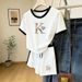 Women's Summer Lightweight Luxury Diamond K Letter Heart Print Two Piece Set Short Sleeved Casual Shorts Exquisite 8010 Print_ecoleips.com
