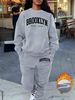 Women's Autumn/Winter Hip Hop Casual Street Brooklyn New York Letter Printed Round Neck Sweatshirt+Sweatpants Warm Set-649_ecoleips.com