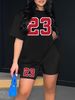 Summer Women's Casual Fashion Number 23 Print Loose T-shirt+shorts Two-piece Sportswear Suitable For Daily Wear-117_ecoleips.com