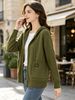 Army Green Zip Up Drawstring Hood Pit Rib Knit Cardigan, Loose Lightweight Breathable Soft Skin-touch Long Sleeve Pocket Sweater_ecoleips.com