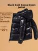 Black, Gold, And White Goose Down Jacket, Unisex, Couple Style, Short Over-the-knee, Winter Thickened Casual Wear, High-end Casual Style._ecoleips.com
