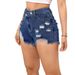 Women's Clothing New Versatile High Waisted Raw Edge Shorts Elastic Hole Hip Lifting Jeans_ecoleips.com