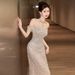 off the Shoulder Evening Gown Elegant High End Light Luxury Mermaid Tail Sequined Dress for Engagement Parties And Banquets New Style 2026_ecoleips.com