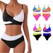 Women's Clothing Women's Sexy High-Waisted Color Block Bikini Swimsuit 2 Piece Set European And American Style For Formal & Casual_ecoleips.com