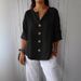 Summer New Loose Shirt Women's V-neck Cotton And Linen Button-up T-shirt Top Women_ecoleips.com