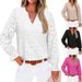 Elegant V-Neck Women's Lace Blouse Long Sleeve Jacquard Embroidery Top for Casual Office Wear_ecoleips.com