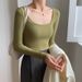 2025 High Elasticity Thread Cotton 2025 Autumn Outfit New Interior Base Shirt Women's Long Sleeved Tight T-Shirt Sexy Spicy_ecoleips.com