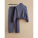Retro Blue Lounge Set - Oversized Cardigan & Wide-Leg Pants Matching Outfit With Vintage Letter Print, Comfortable Cotton Blend Women's Two-Piece_ecoleips.com