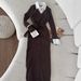 Oversized Knit Dress With Belted Waist & Shirt Collar | Fall 2025 Casual Tunic Sweater Dress (XS-XXXL, Coffee/Beige, Poly-Spandex Blend)_ecoleips.com
