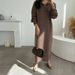 Autumn And Winter Chic Knit Dress With Large Lapel, Casual, Thick Over-The-Knee Sweater Long Dress_ecoleips.com