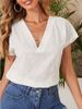 Women's Clothing New Solid Color Cotton And Linen Loose Short Sleeved V Neck Short Sleeved Shirt_ecoleips.com
