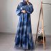 Women's Clothing Casual Fashion Chiffon Round Neck Tie Dye With Belt Long Temperament Elegant Dress_ecoleips.com