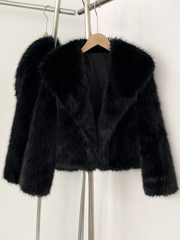 Elegant Faux Fur Coat With Heart-Shaped Lapel – Short Vintage-Style Jacket For Women, Warm Long Sleeve Winter Outerwear(Black, Wine Red, Gray, Coffee_ecoleips.com