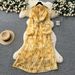 Women's Clothing Temperament Dress Strap Waist Three Dimensional Flower Lantern Sleeves Printed Long Dress_ecoleips.com